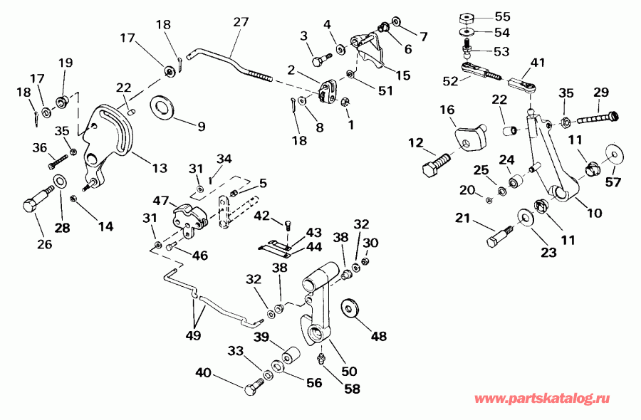 ��������� �������� ����� EVINRUDE E55WRLSSC Commercial, Rope Start, Tiller  - ift And Throttle Linkage - ift � ����������� ��������age