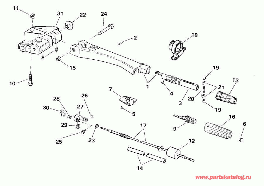 ��������� �������� ����� Evinrude E55WRSSC Commercial, Rope Start, Tiller,  - ee������ Handle / eering Handle