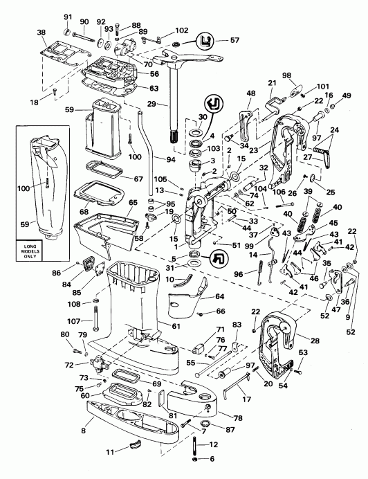 �������� ����� EVINRUDE E55WRYSSC Commercial, Rope Start, Tiller  - dsection - dsection