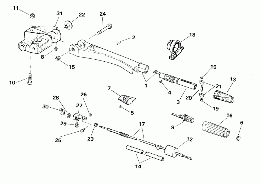 ����� EVINRUDE E55WRYSSC Commercial, Rope Start, Tiller  - ee������ Handle / eering Handle