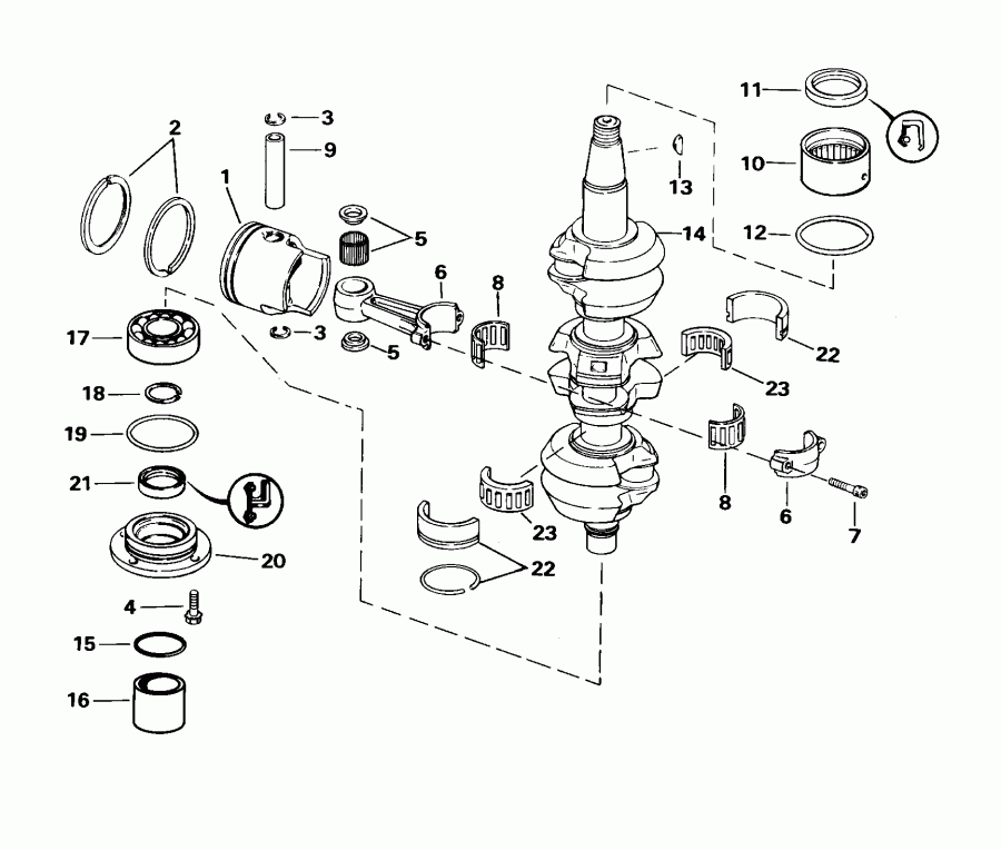 �������� ��������� ����� EVINRUDE E65WELSSC Commercial, Elec. Start, 20 IN  - ankshaft & Piston / ank��� & �������