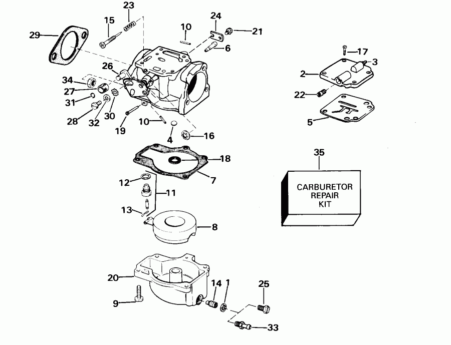 ��������� Evinrude E65WRYSSC Commercial, Rope Start, 22.5 I  - rburetor / rburetor