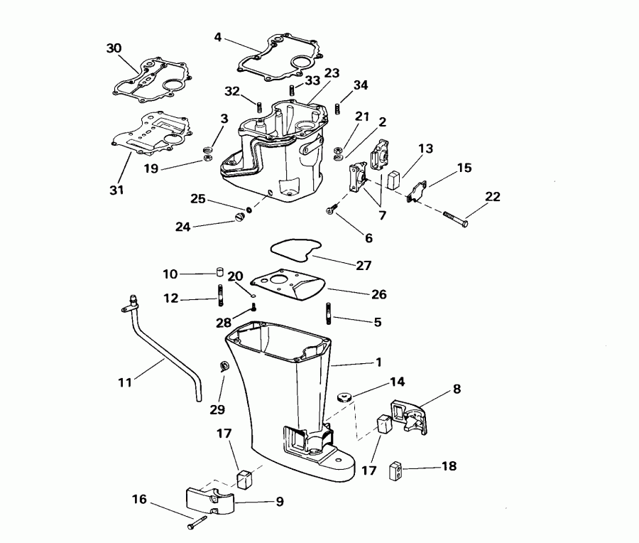 ��������� EVINRUDE E8R4SSB 4-Stroke, Rope Start, Tiller, 15  - haust ������ - haust Housing