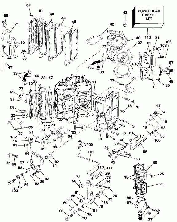��������� ��������� Evinrude E100WTLESM 1990  - linder & Crankcase - linder & ������ ���������