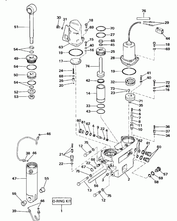 ��������� ����� ������� E100WTLESM 1990  - wer Trim / tilt Hydraulic Assembly / wer Trim/tilt Hydraulic Assembly