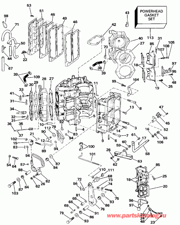 ��������� �������� ����� Evinrude E100WTXESM 1990  - linder & Crankcase / linder & ������ ���������