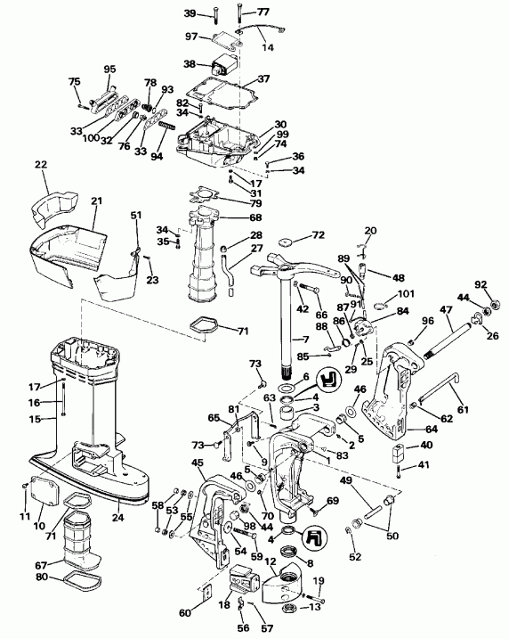  EVINRUDE E100WTXESM 1990  - dsection / dsection