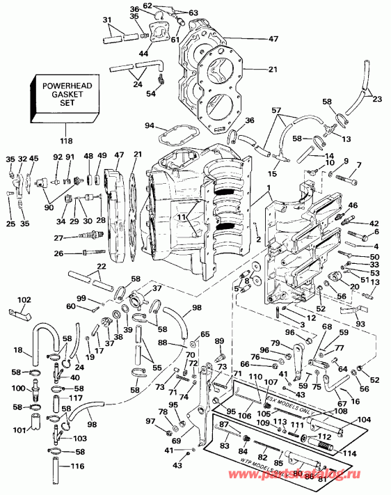 ����� ������� E125ESXESS 1990  - linder & Crankcase - linder & ������ ���������