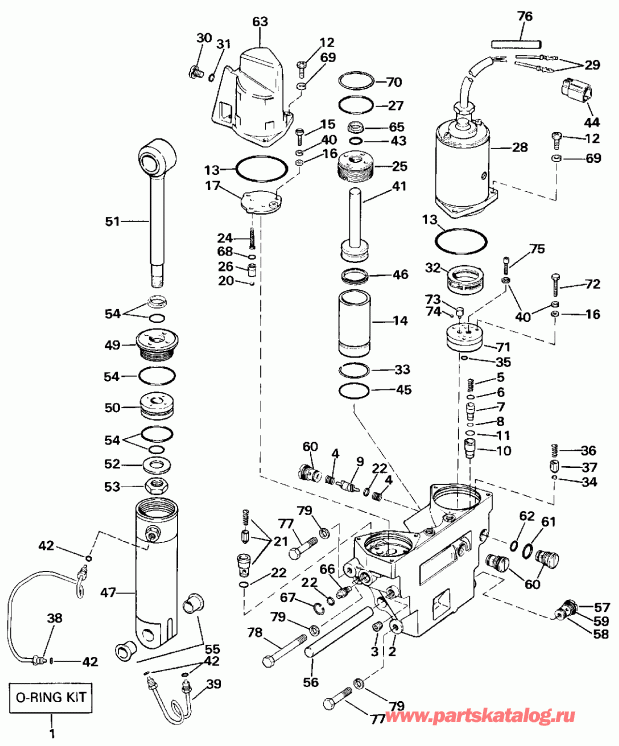 ��������� ����� ������� E125ESXESS 1990  - wer Trim / tilt Hydraulic Assembly - wer Trim/tilt Hydraulic Assembly