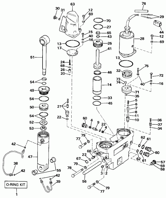 ��������� ������� E140CXESR 1990  - wer Trim/tilt Hydraulic Assembly - wer Trim / tilt Hydraulic Assembly