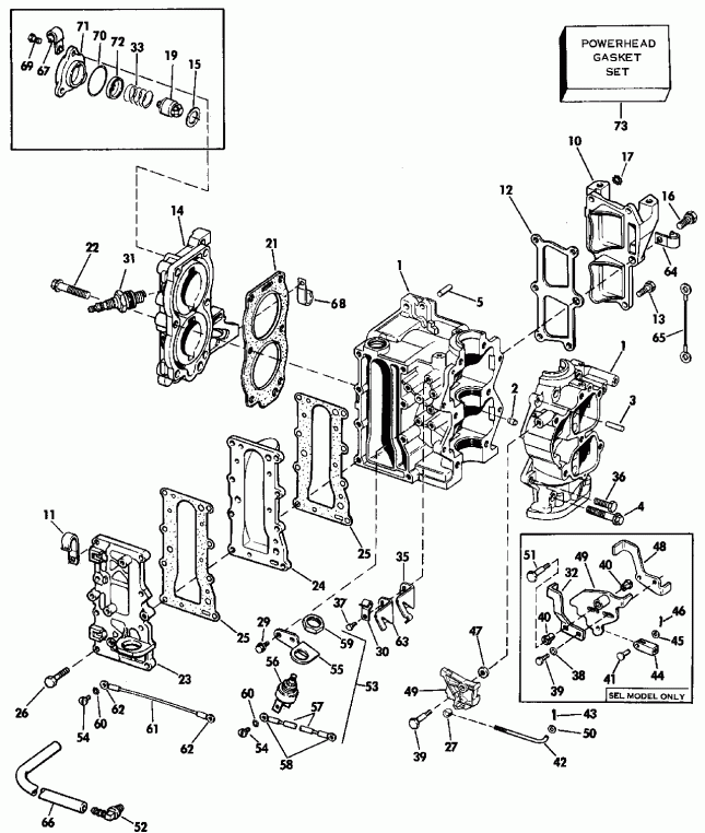 ��������� ��������� Evinrude E140TLESE 1990  - linder & Crankcase - linder & ������ ���������