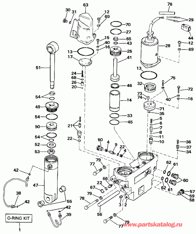 ����� EVINRUDE E140TLESE 1990  - wer Trim/tilt Hydraulic Assembly - wer Trim / tilt Hydraulic Assembly