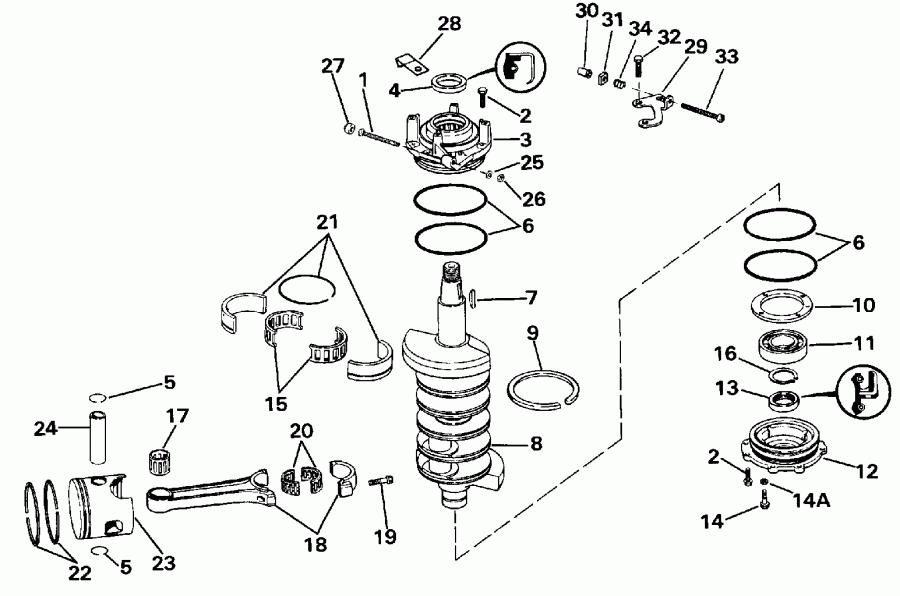 �������� ��������� ����� EVINRUDE E140TXESE 1990  - ank��� & ������� / ankshaft & Piston