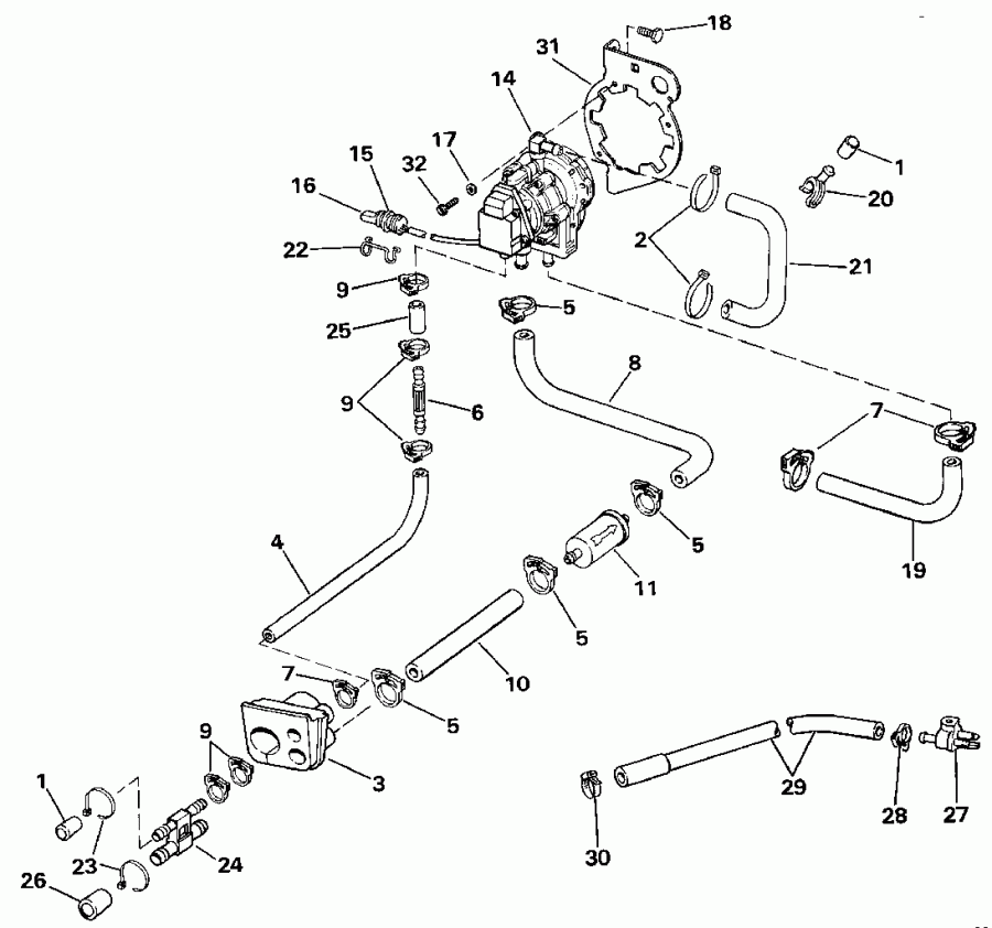 ��������� ��������� Evinrude E140TXESE 1990  - o2 ����� / o2 Pump