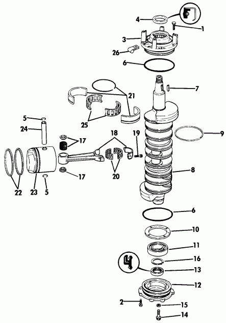 ��������� ��������� Evinrude E150TXESB 1990  - ank��� & ������� / ankshaft & Piston
