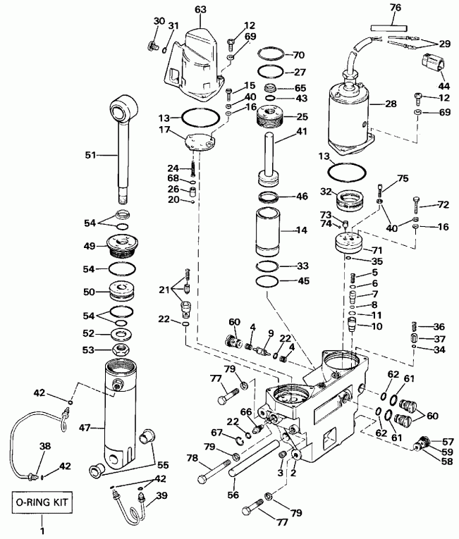 ��������� ��������� ������� E155WTLESM 1990  - wer Trim/tilt Hydraulic Assembly - wer Trim / tilt Hydraulic Assembly