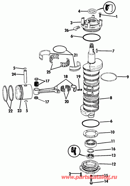 ��������� �������� ����� EVINRUDE E175TXESE 1990  - ank��� & ������� / ankshaft & Piston