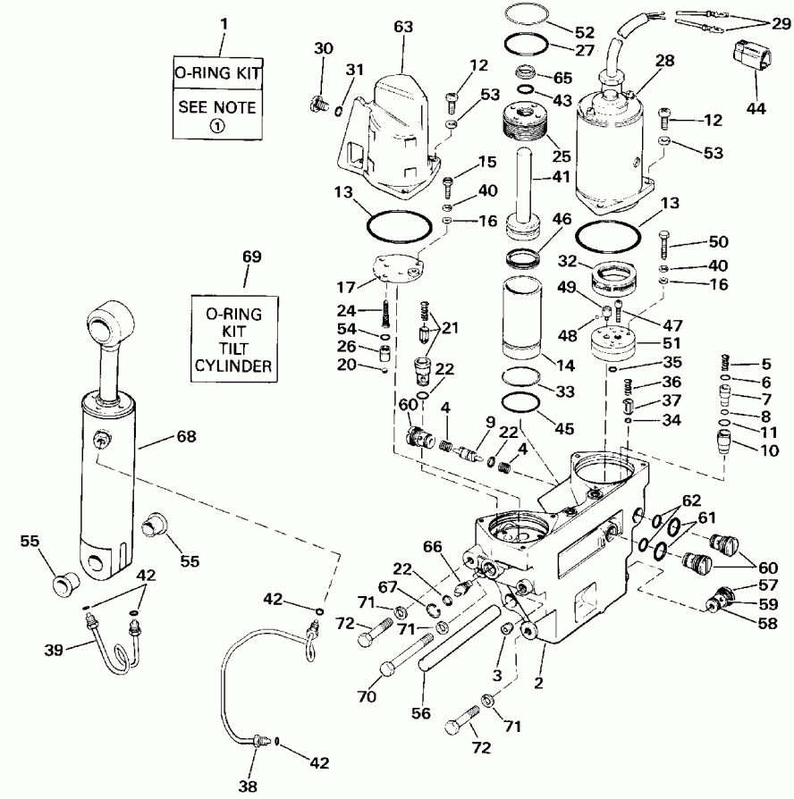 �������� ��������� ����� Evinrude E225PXESS 1990  - wer Trim / tilt Hydraulic Assembly - wer Trim/tilt Hydraulic Assembly