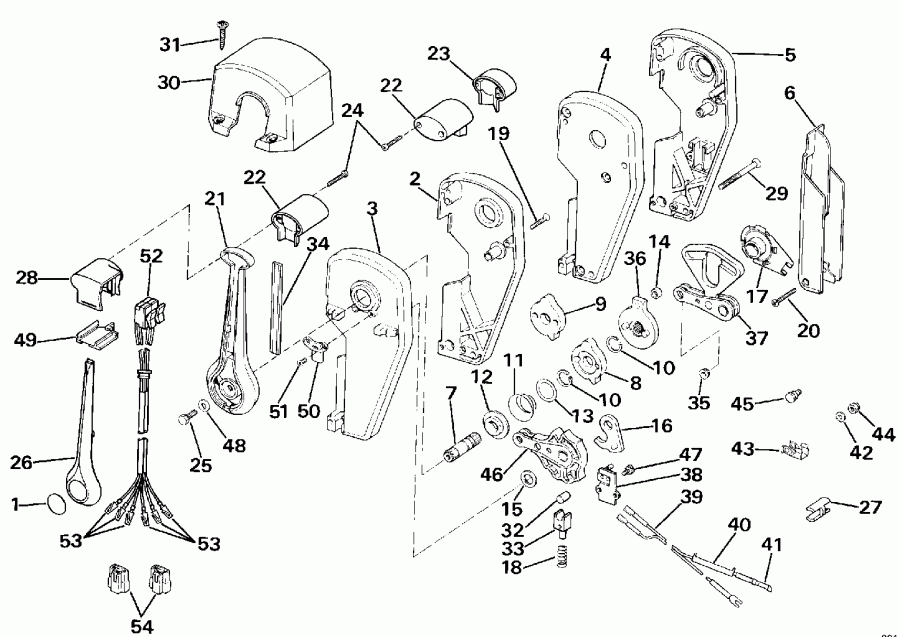 ��������� ��������� Evinrude E225TLESS 1990  - Binnacle Mount, Dual Lever / Binnacle ���������, Dual �����