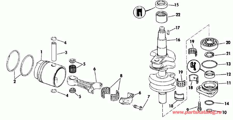  Evinrude E25RESB 1990  - ankshaft & Piston - ank��� & �������