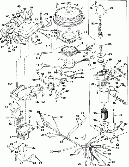 ����� EVINRUDE E300CXESB 1990  - nition System & ��������� �������� - nition System & Starter Motor