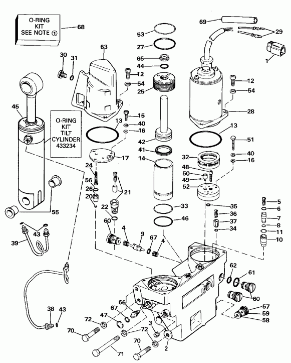 ��������� �������� ����� Evinrude E300PLESB 1990  - wer Trim/tilt Hydraulic Assembly - wer Trim / tilt Hydraulic Assembly