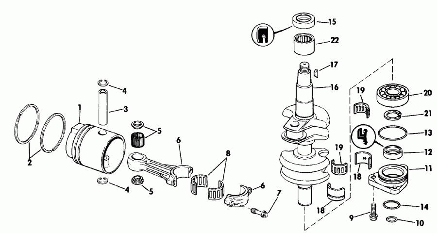 �������� ����� EVINRUDE E30EESS 1990  - ank��� & ������� - ankshaft & Piston