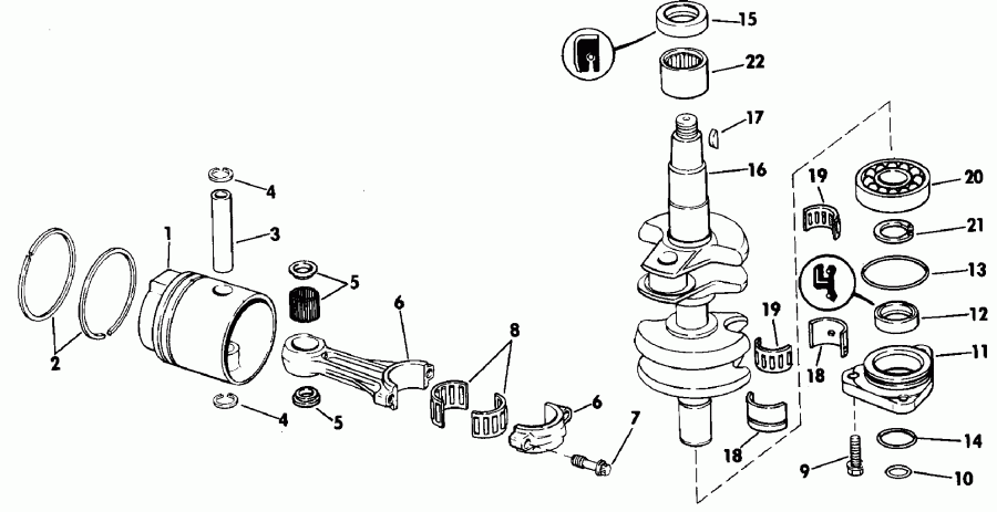 ��������� ����� Evinrude E30TELESS 1990  - ankshaft & Piston - ank��� & �������