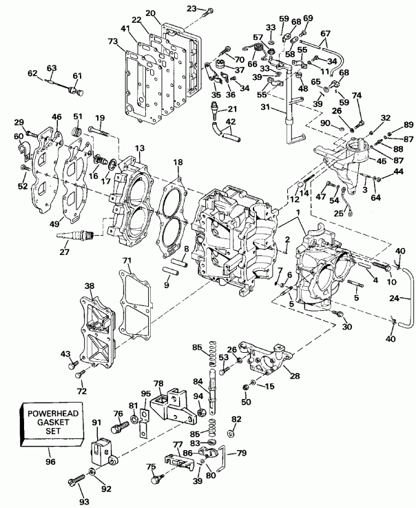 �������� ����� EVINRUDE E30TELESS 1990  - linder & Crankcase - linder & ������ ���������