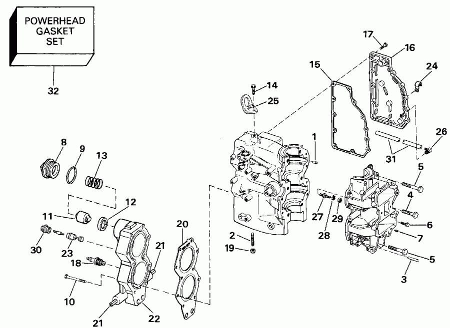 �������� ����� Evinrude E40EESR 1990  - linder & Crankcase - linder & ������ ���������