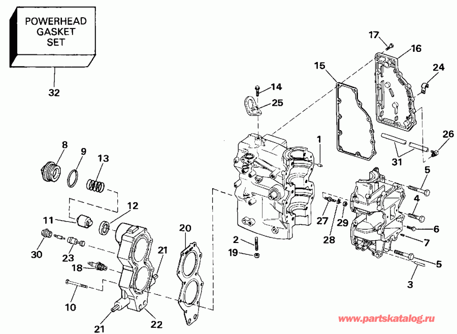 ��������� EVINRUDE E40TEESR 1990  - linder & Crankcase / linder & ������ ���������