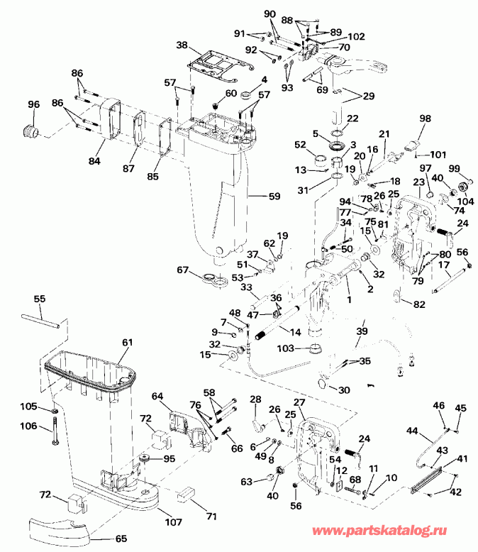 ��������� ��������� EVINRUDE E40TELESR 1990  - haust Housing & Stern & Swivel Bracket - haust ������ & Stern & ���������� ���������