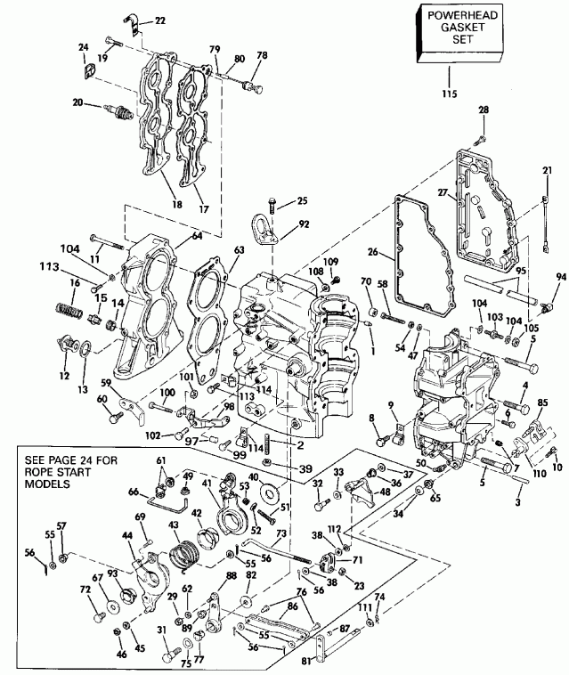 ����� ������� E45RCESR 1990  - linder & Crankcase / linder & ������ ���������