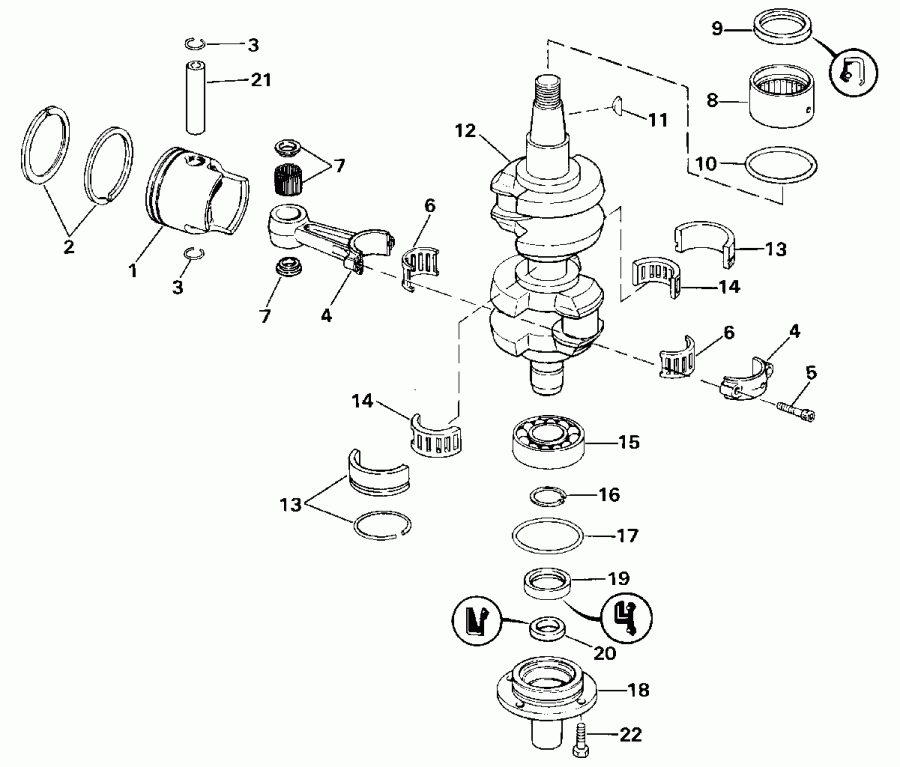 ����� EVINRUDE E50RNLIA 1990  - ank��� & ������� - ankshaft & Piston