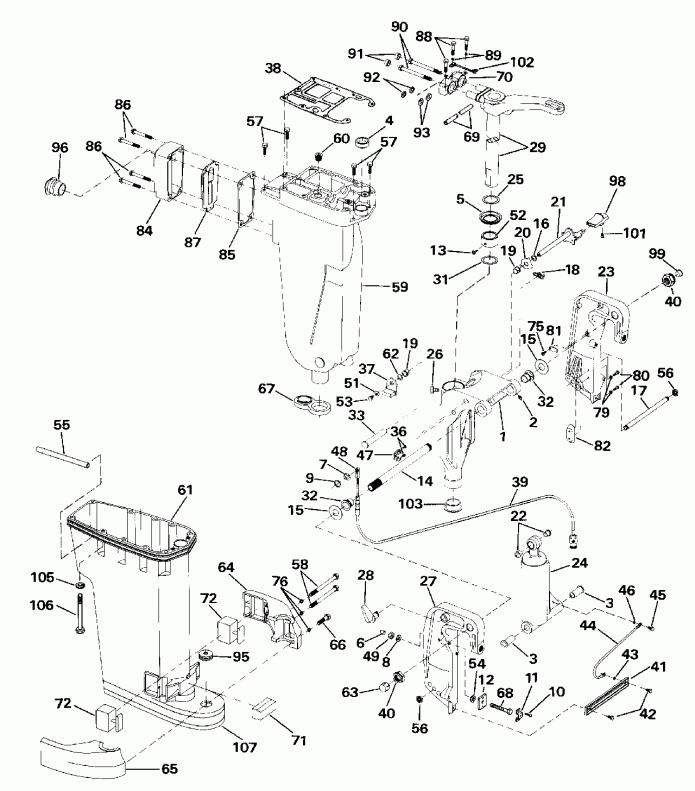 ��������� Evinrude E50RNLIA 1990  - haust ������ & Stern & ���������� ���������