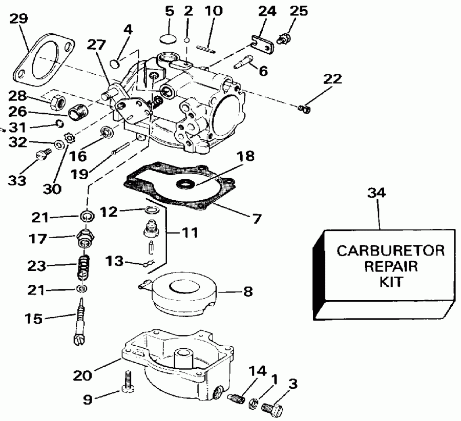 ��������� �������� ����� EVINRUDE E65WMLESM 1990  - rburetor Models With Vro