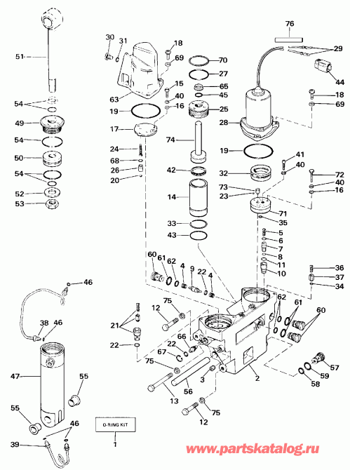 ��������� ��������� Evinrude E70ELESB 1990  - wer Trim / tilt Hydraulic Assembly - wer Trim/tilt Hydraulic Assembly
