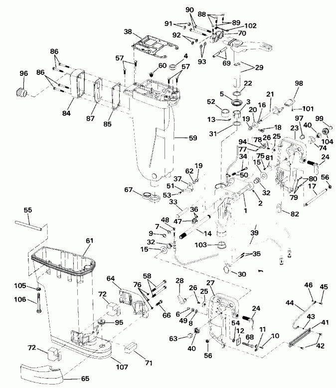 ��������� EVINRUDE TE40TELESF 1990  - haust ������ & Stern & ���������� ���������