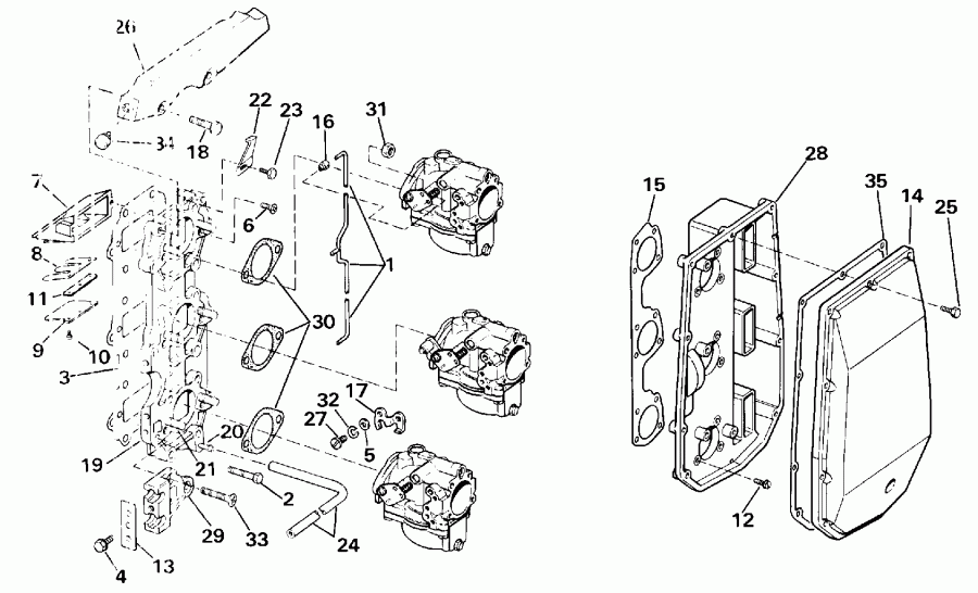 ��������� �������� ����� EVINRUDE TE70TLESB 1990  - take Manifold / take ���������