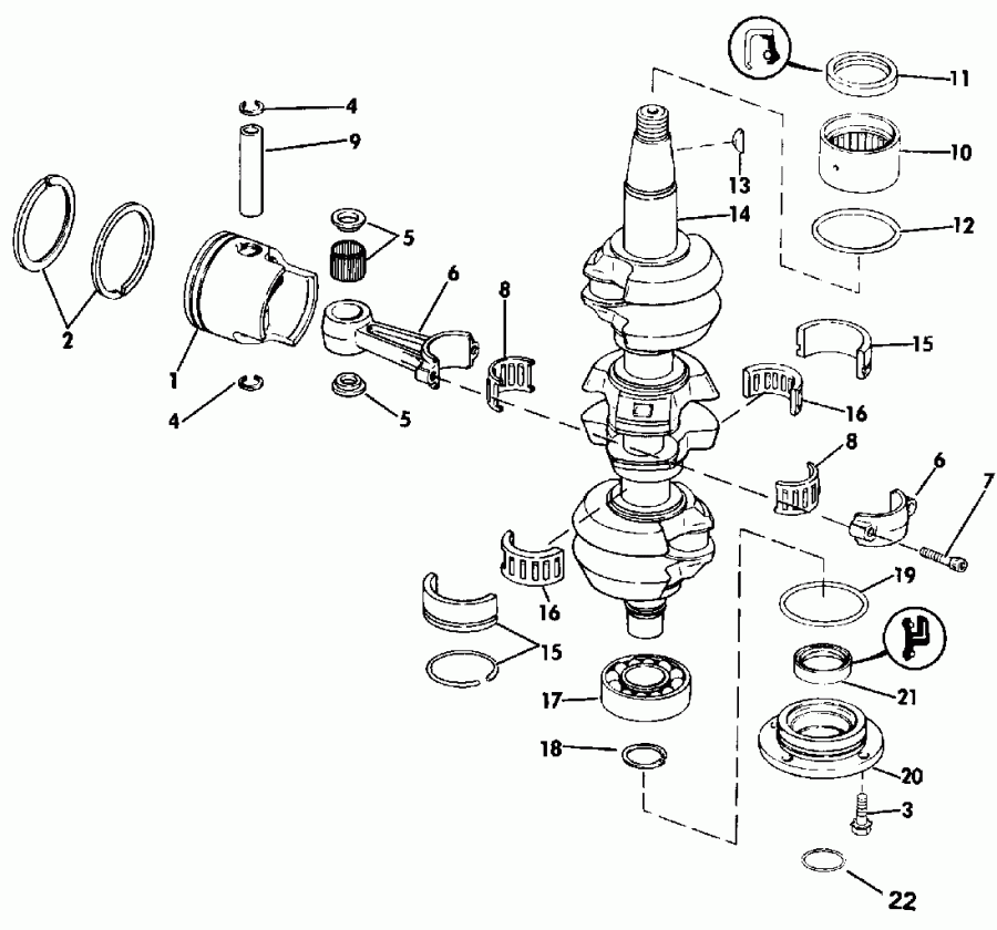 ����� Evinrude TE70TLESF 1990  - ankshaft & Piston