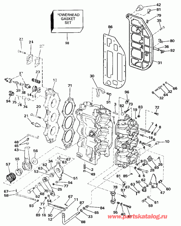 ��������� �������� ����� Evinrude TE70TLESF 1990  - linder & Crankcase