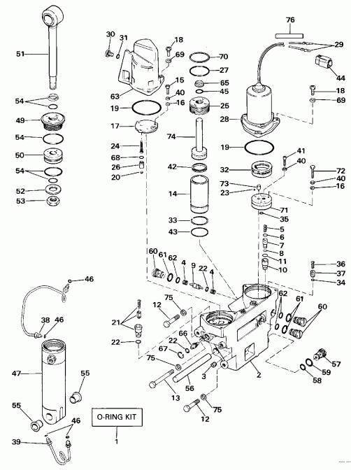 �������� ����� EVINRUDE TE90TLESF 1990  - wer Trim / tilt Hydraulic Assembly