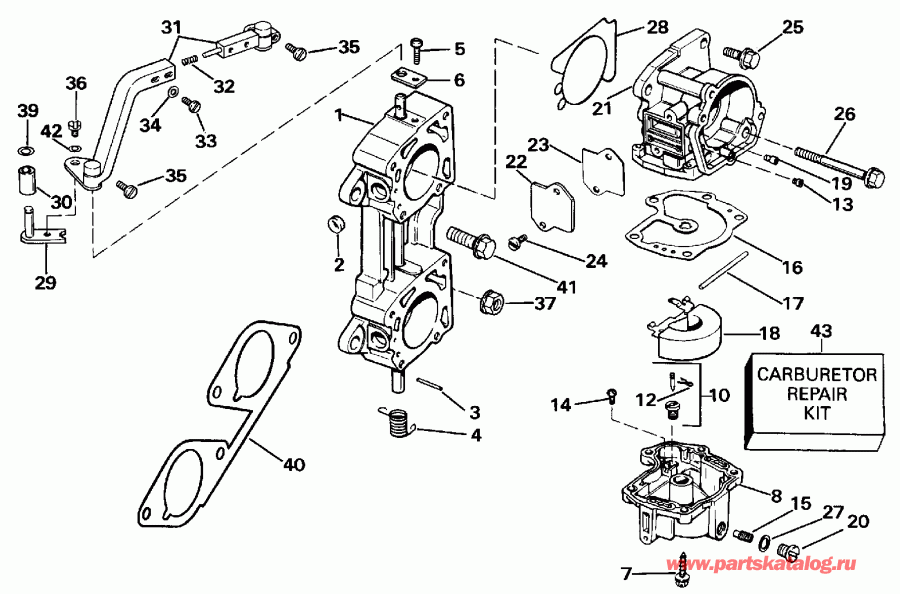 ��������� �������� ����� Evinrude VE120TLESB 1990  - rburetor And Linkage / rburetor � ��������� ��������