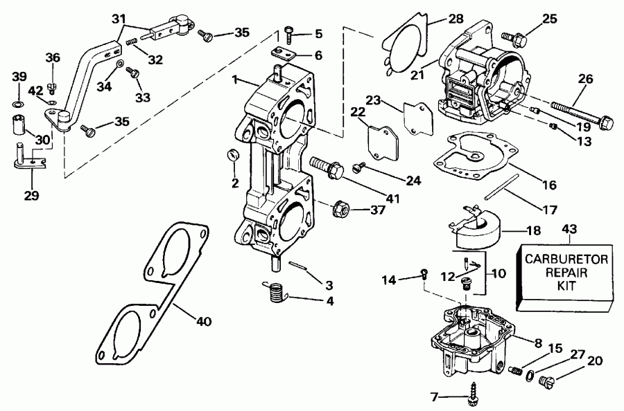 ��������� �������� ����� Evinrude VE140TLESE 1990  - rburetor And Linkage / rburetor � ��������� ��������