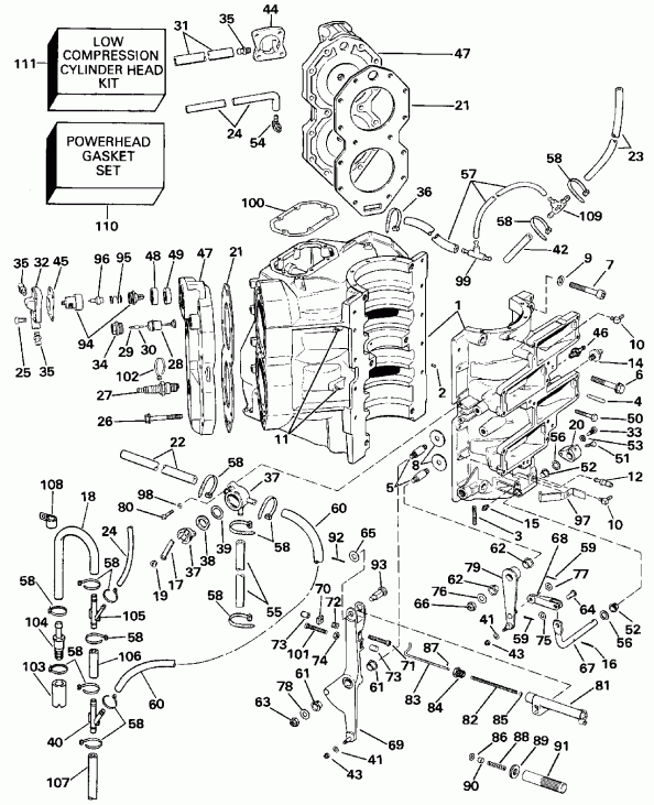  Evinrude VE140TXESE 1990  - linder & Crankcase - linder & ������ ���������