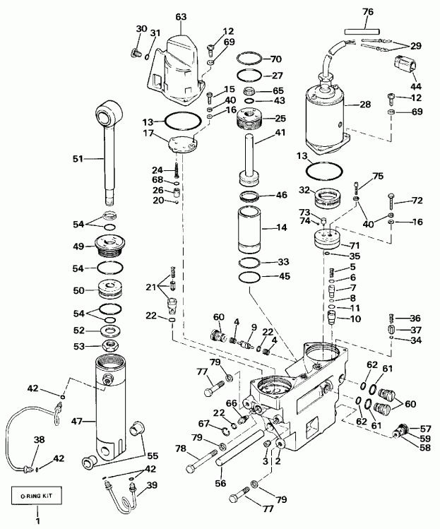 �������� ����� EVINRUDE VE150SLESB 1990  - wer Trim/tilt Hydraulic Assembly - wer Trim / tilt Hydraulic Assembly