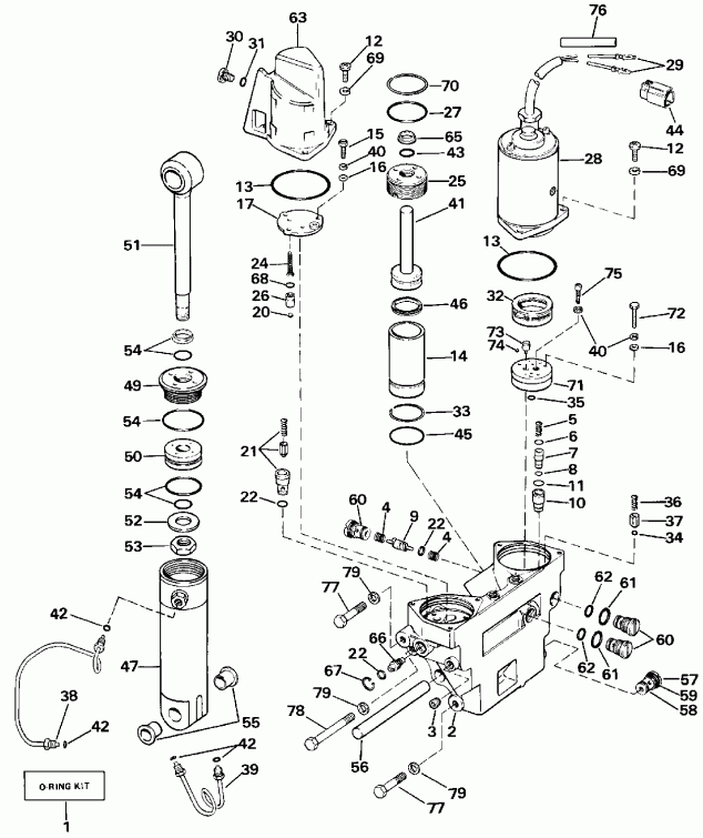 ����� Evinrude VE150TLESB 1990  - wer Trim/tilt Hydraulic Assembly