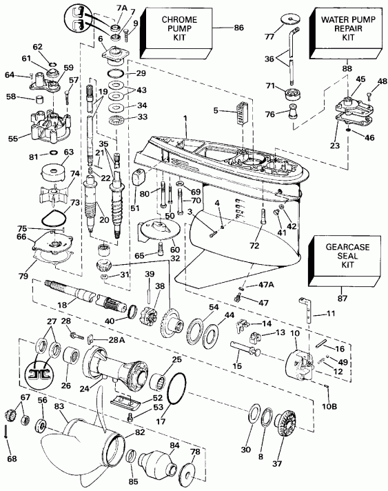 ��������� �������� ����� Evinrude VE150TXESB 1990  - Standard Rotation Late Production
