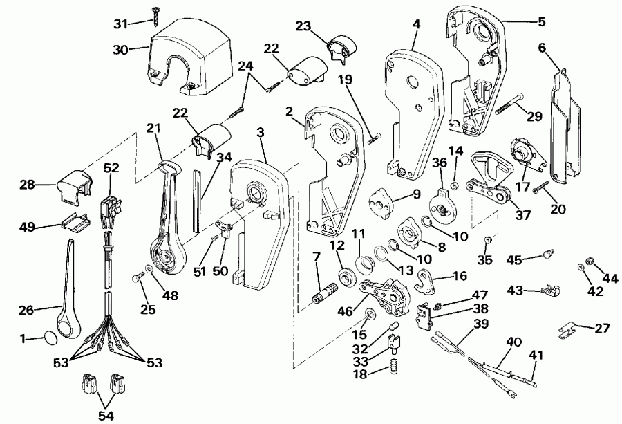 �������� ����� Evinrude VE150TXESB 1990  - Binnacle ���������, Dual ����� - Binnacle Mount, Dual Lever