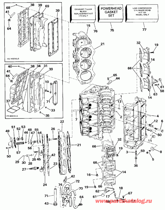 ��������� ����� Evinrude VE175TXESE 1990  - linder & ������ ��������� / linder & Crankcase
